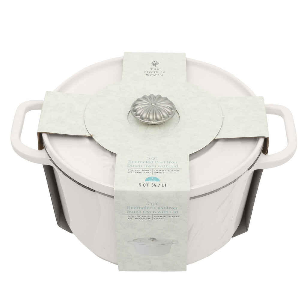 The Pioneer Woman 5-Quart Enameled Cast Iron Dutch Oven with Lid, Linen
