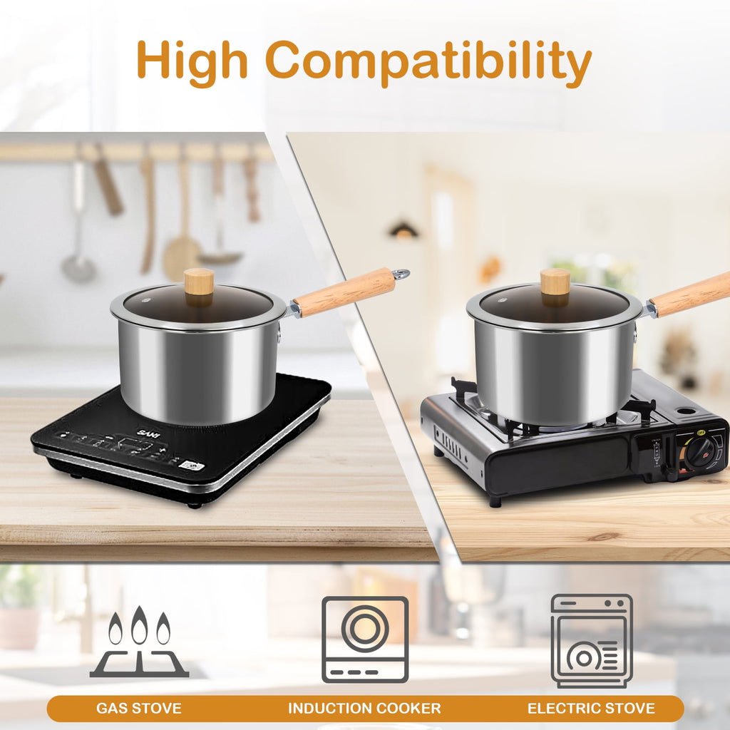 Soulgenix Deep Fryer Pot, 3QT Stainless Steel Fryer Pot with Basket, Multifunction Oil Strainer Pot with Wooden Handle