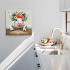 CDDposter Pig Canvas Picture Wall Art: Rustic Pig Floral Crown Wall Decor Farm Animal Wall Art Pioneer Woman Kitchen Farmhouse Home Decorations