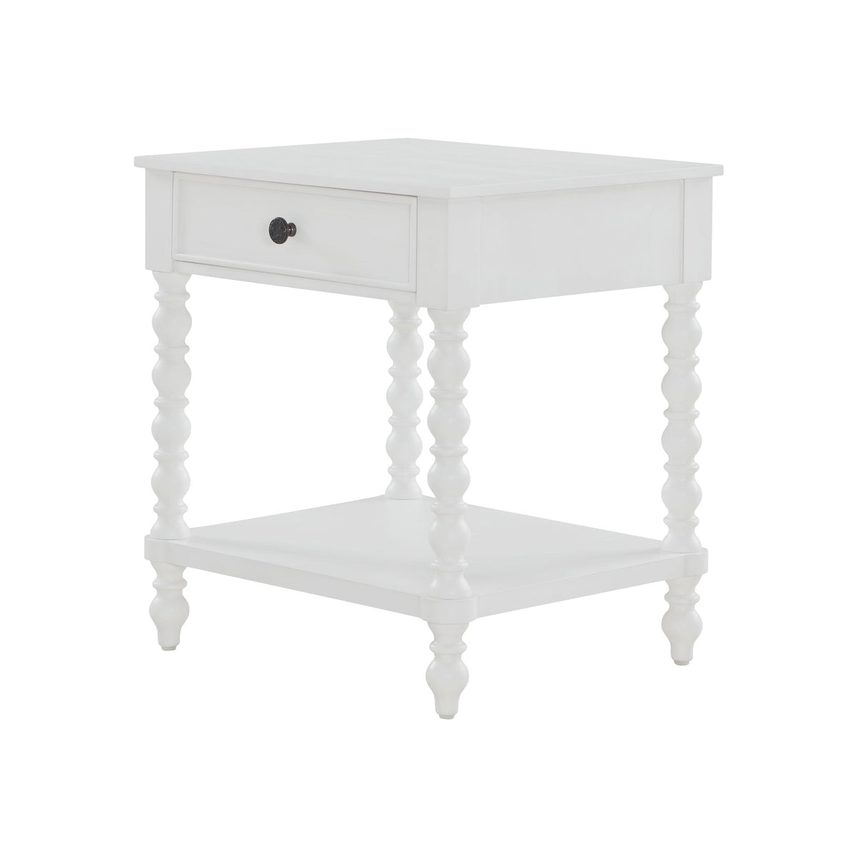 The Pioneer Woman Harper Spindle Nightstand with USB Charging Ports, Adults and Teens, White Finish