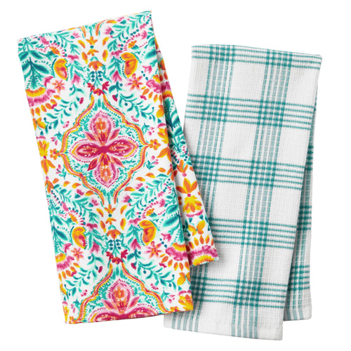 (4 pack) The Pioneer Woman Folk Geo Kitchen Towel Set, Multicolor, 16"W x 28"L, 2 Piece
