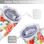 40 Oz Tumbler with Handle Lid and Straw Pioneer Flower Women Stainless Steel Travel Mug Double Walled Vacuum Insulated Cup, Christmas Birthday Gifts for Indoor Outdoor Sports