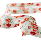 Cottage Bloom Vintage Floral White Double Fold Cotton Bias Tape Ribbon, 7/8" x 25 Yards