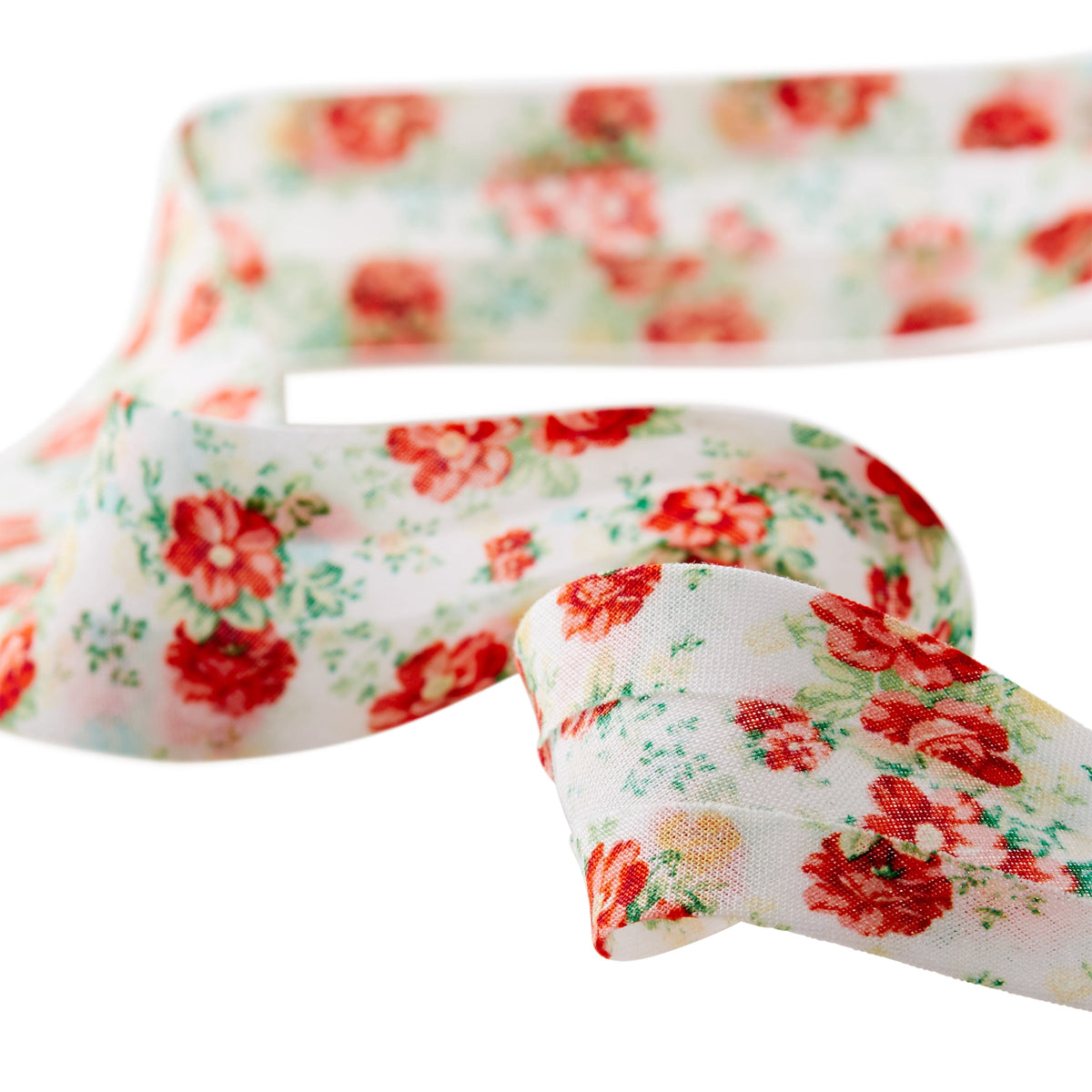 Cottage Bloom Vintage Floral White Double Fold Cotton Bias Tape Ribbon, 7/8" x 25 Yards