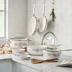 The Pioneer Woman 12-Piece Classic Ceramic Cookware Set, Agatha Blue