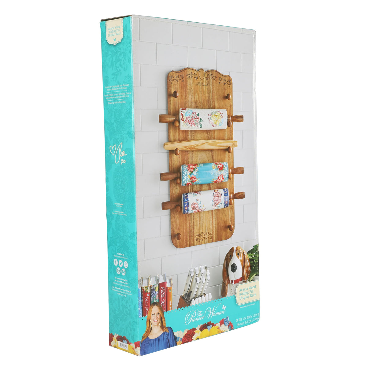 The Pioneer Woman 26-inch x 14-inch Wood Rolling Pin Rack