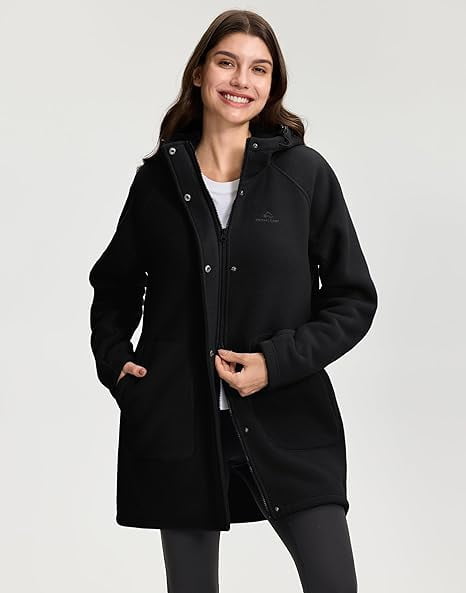Pioneer Camp Women's Long Fleece Jacket Thermal Sherpa Lined Full Zip Up Hoodies with Pockets Causual Warm Winter Coat
