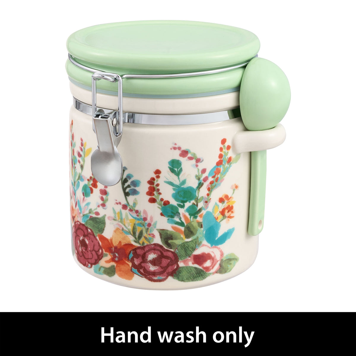 (2 pack) The Pioneer Woman Painted Meadow Large Canister with Ceramic Spoon, Best Used for Pantry Organization and Food Storage