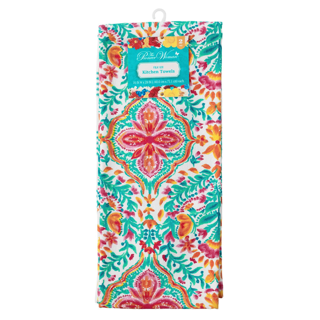 (4 pack) The Pioneer Woman Folk Geo Kitchen Towel Set, Multicolor, 16"W x 28"L, 2 Piece