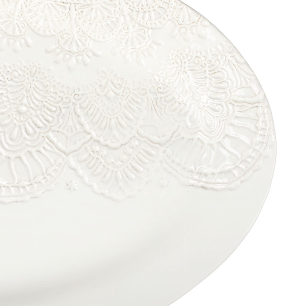 The Pioneer Woman Vintage Lace 20-inch Stoneware Oval Serving Tray Platter, White