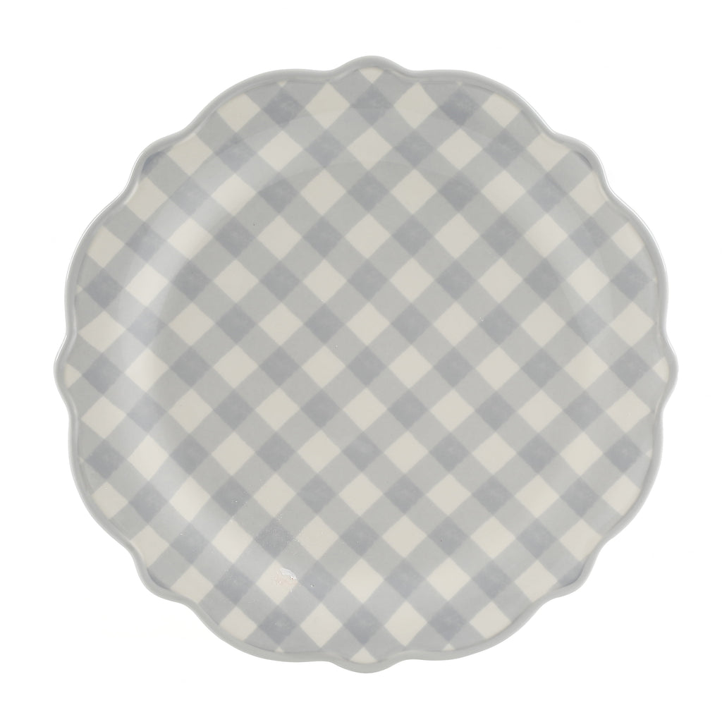 The Pioneer Woman Gingham 12-Piece Ceramic Dinnerware Set, Gray