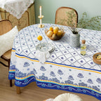 Polish Pottery Style Tablecloth, Blue Ceramic Table Cloth, Farmhouse Tablecover for Oval Tables 60 x 84, Perfect for Kitchen Dinner, Restaurant,Holiday Picnic Party Table Cover