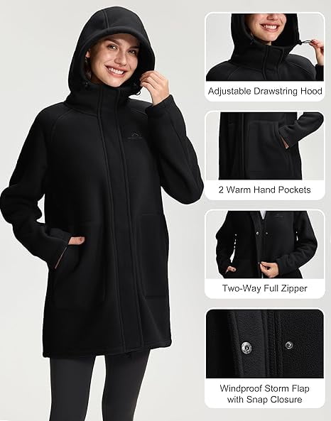 Pioneer Camp Women's Long Fleece Jacket Thermal Sherpa Lined Full Zip Up Hoodies with Pockets Causual Warm Winter Coat