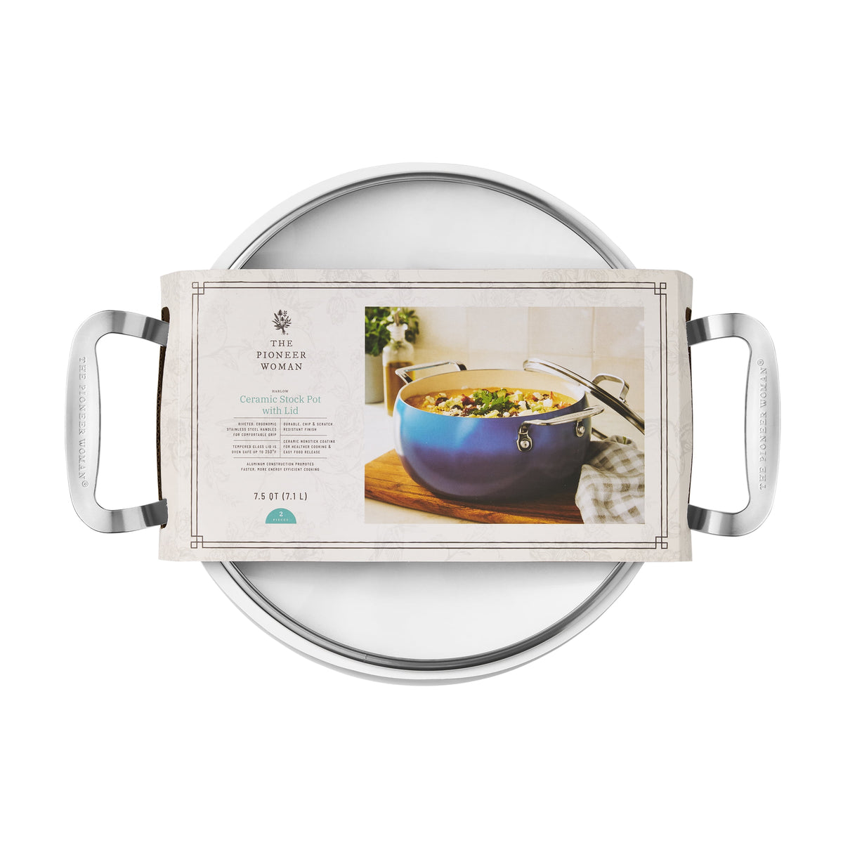 The Pioneer Woman Harlow 7.5 Qt Ceramic Non-Stick Stock Pot with Lid, Denim Blue