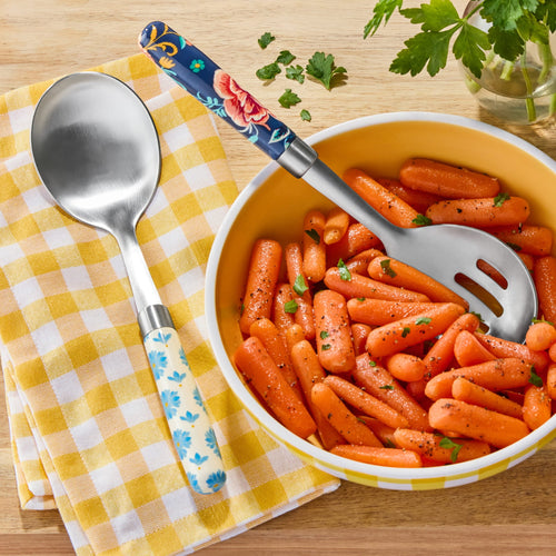 (3 pack) The Pioneer Woman Keepsake Floral Textured Stainless Steel Serving Spoon Set with Floral Pattern, and Colorful Handle 2