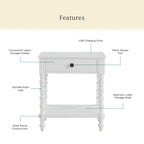 The Pioneer Woman Harper Spindle Nightstand with USB Charging Ports, Adults and Teens, White Finish