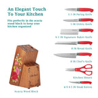 The Pioneer Woman Sweet Rose 11-Piece Stainless Steel Knife Block Set, Red
