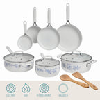 The Pioneer Woman 12-Piece Classic Ceramic Cookware Set, Agatha Blue