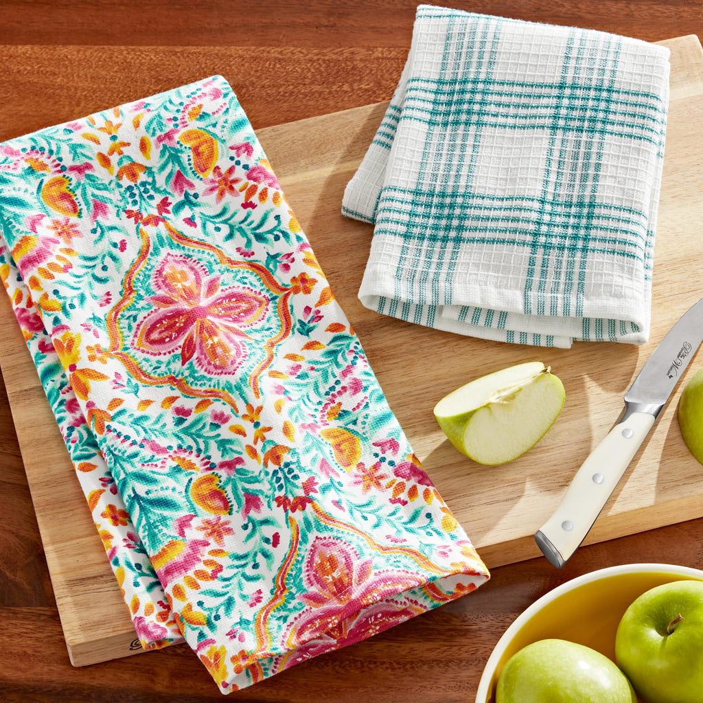 (4 pack) The Pioneer Woman Folk Geo Kitchen Towel Set, Multicolor, 16"W x 28"L, 2 Piece