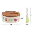 (2 pack) The Pioneer Woman Ceramic Painted Meadow Butter Dish with Acacia Wood Lid and Serving Knife, Best Used for Everyday Kitchen Organization