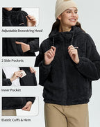 Pioneer Camp Women's Fuzzy Fleece Jacket Lightweight Full Zip Up Sherpa Jacket with Hood Warm Soft Fall Winter Coat Hoodie