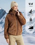 Pioneer Camp Women's Fuzzy Fleece Jacket Lightweight Full Zip Up Sherpa Jacket with Hood Warm Soft Fall Winter Coat Hoodie