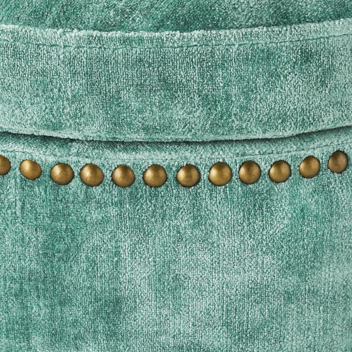 The Pioneer Woman Harper Round Velvet Storage Ottoman, Jade, 17.72 in
