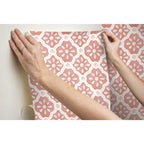 The Pioneer Woman Pink Salmon Washy Trellis Peel and Stick Wallpaper, 18" x 18.86'