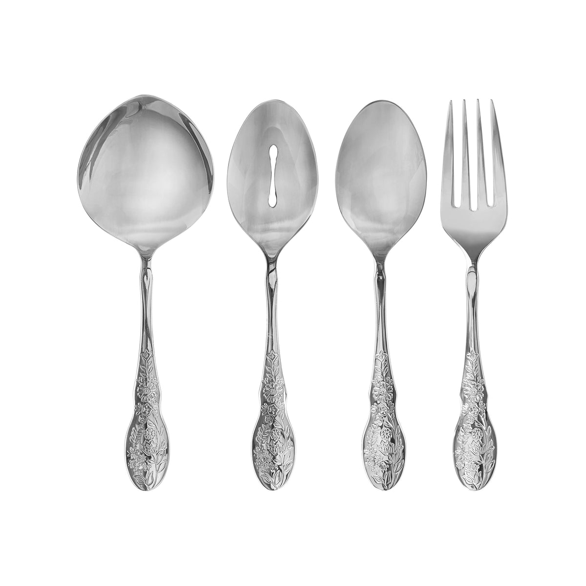 (3 pack) The Pioneer Woman Mazie 4-Piece Serve Utensils Set, Stainless Steel, Silver