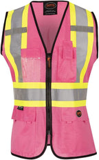 Pioneer Women's Custom Fit Hi-Vis Mesh Back Safety Vest  - Color:  Pink  - Size: XL