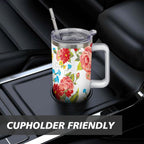 40 Oz Tumbler with Handle Lid and Straw Pioneer Flower Women Stainless Steel Travel Mug Double Walled Vacuum Insulated Cup, Christmas Birthday Gifts for Indoor Outdoor Sports