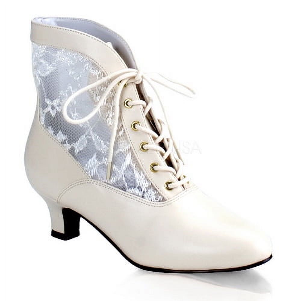 Funtasma DAME-05 - 2" Heel, B.Pink Pu-Lace Victorian Ankle Boot, Lace Pioneer-Blk Pu-Lace-10