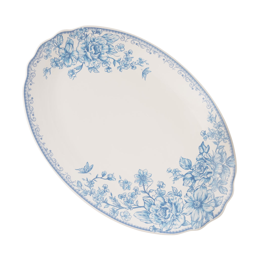 Cottage Bloom Agatha Stoneware 16-inch Serving Platter, Blue