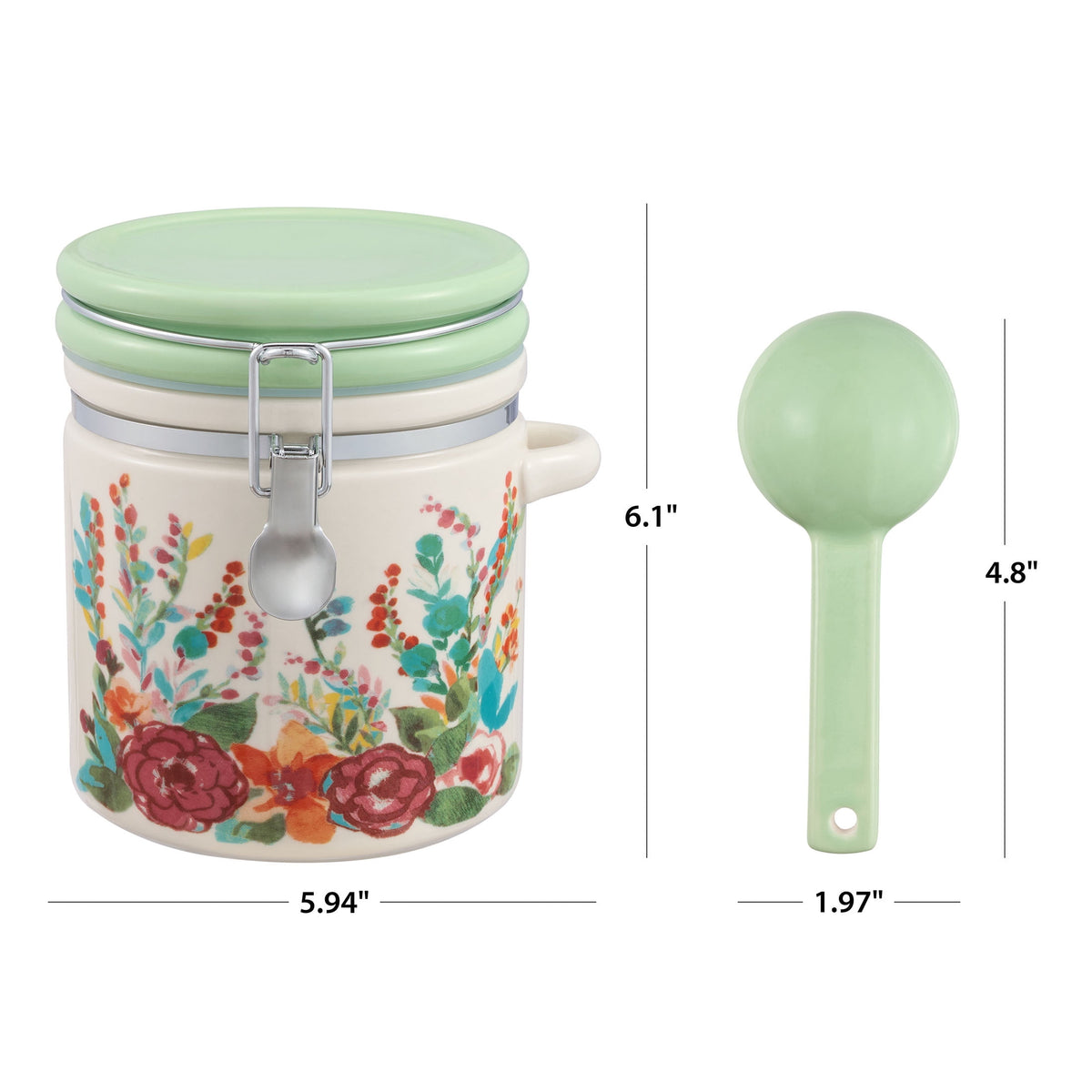 (2 pack) The Pioneer Woman Painted Meadow Large Canister with Ceramic Spoon, Best Used for Pantry Organization and Food Storage