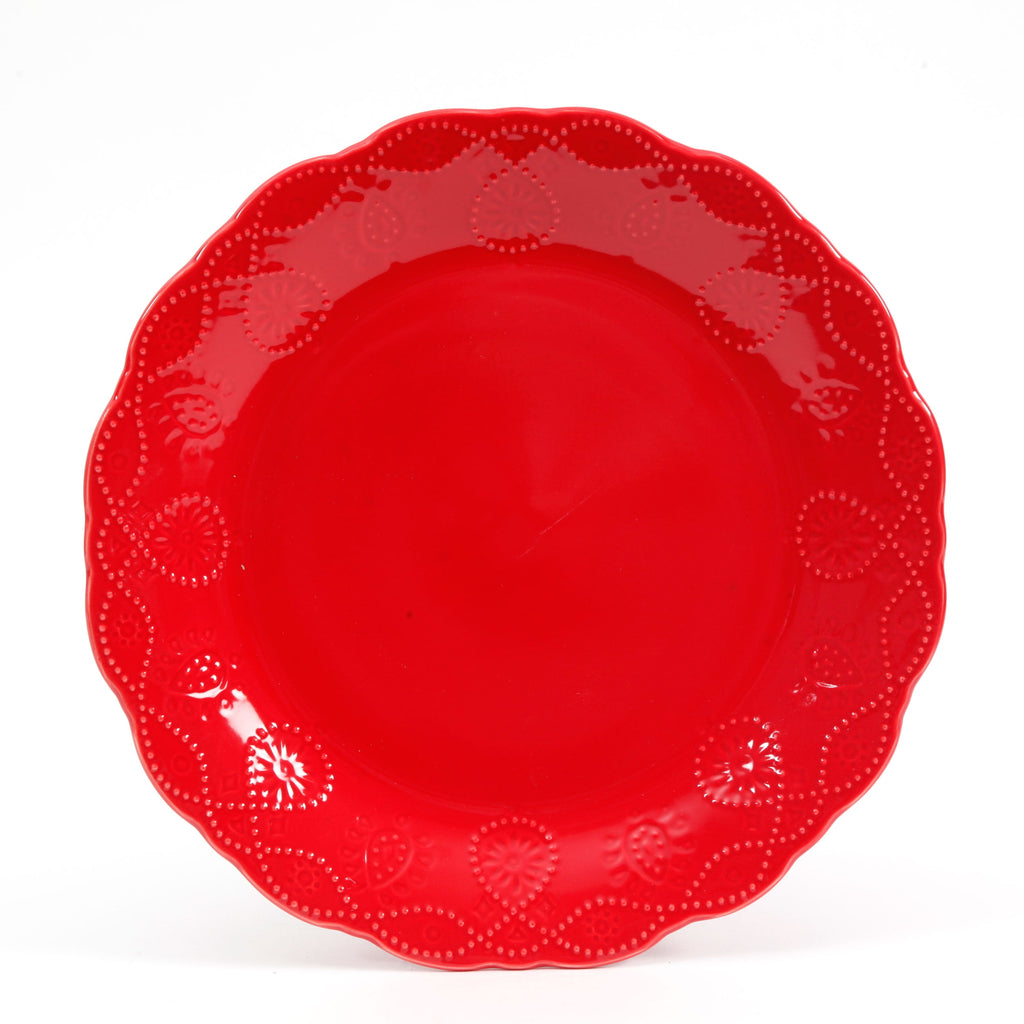 Cottage Bloom Cowgirl Lace 12-Piece Dinnerware Set, Red