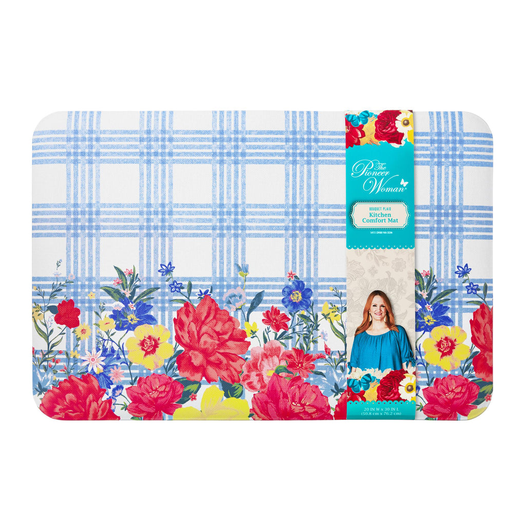 (3 pack) The Pioneer Woman Bouquet Plaid Kitchen Comfort Floor Mat, Multicolor, 20"W x 30"L