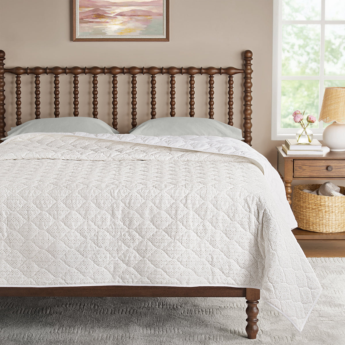 Cottage Bloom Eloise Floral Velvet Quilt, Full/Queen, Blue Dust Bedding