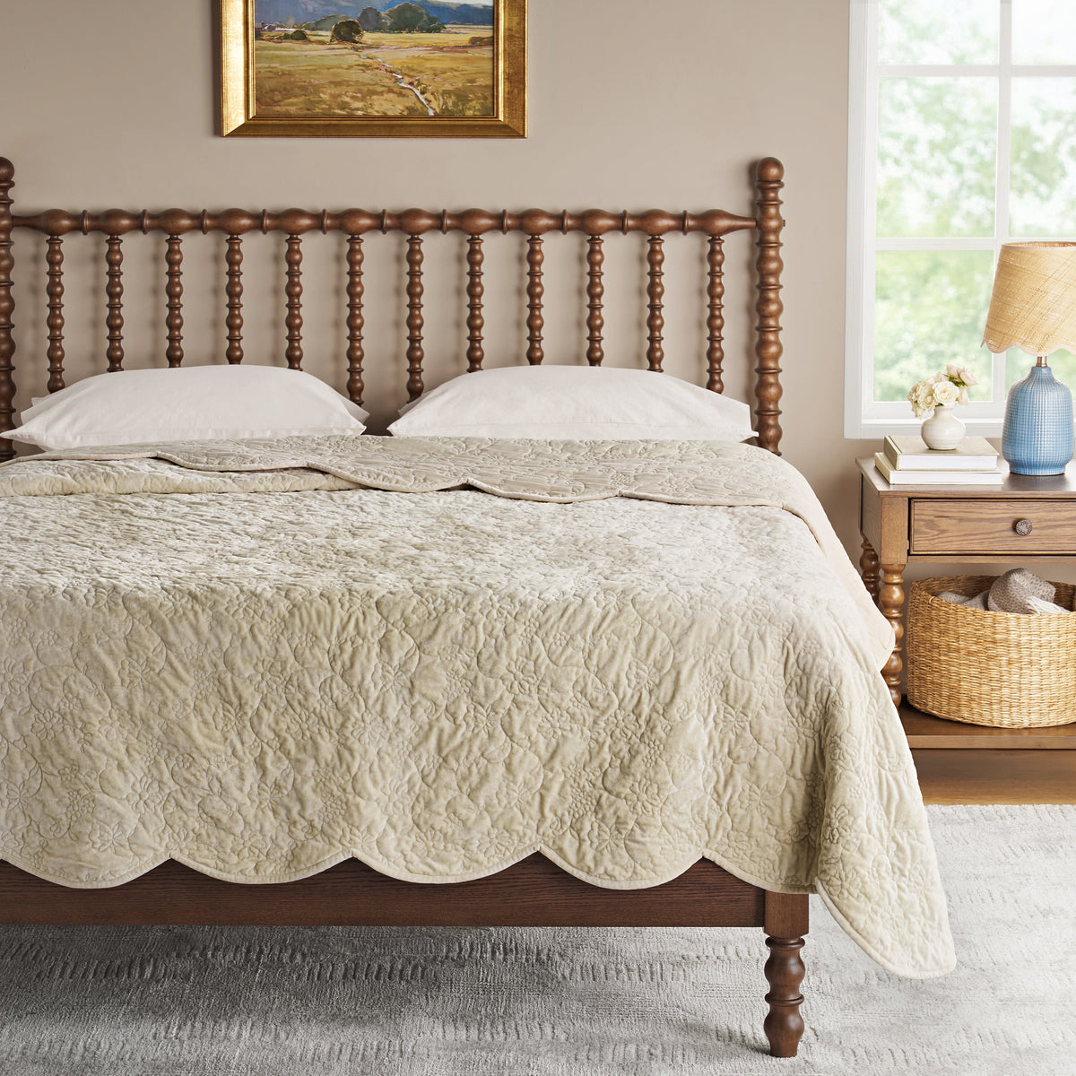 Cottage Bloom Eloise Floral Velvet Quilt, Full/Queen, Blue Dust Bedding