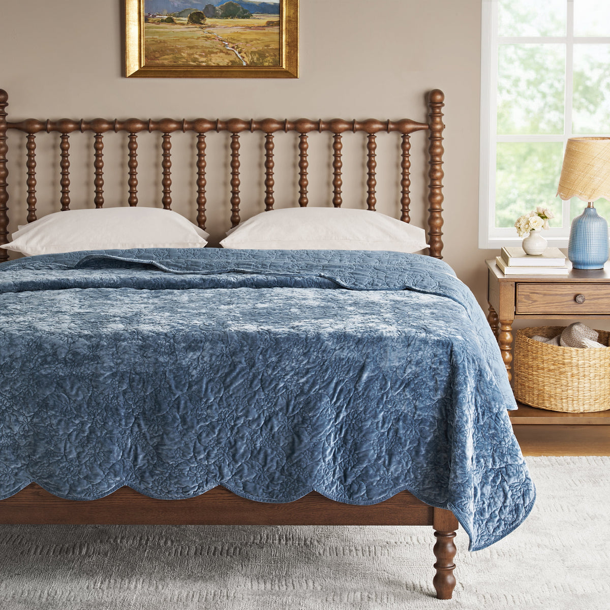 Cottage Bloom Eloise Floral Velvet Quilt, Full/Queen, Blue Dust Bedding