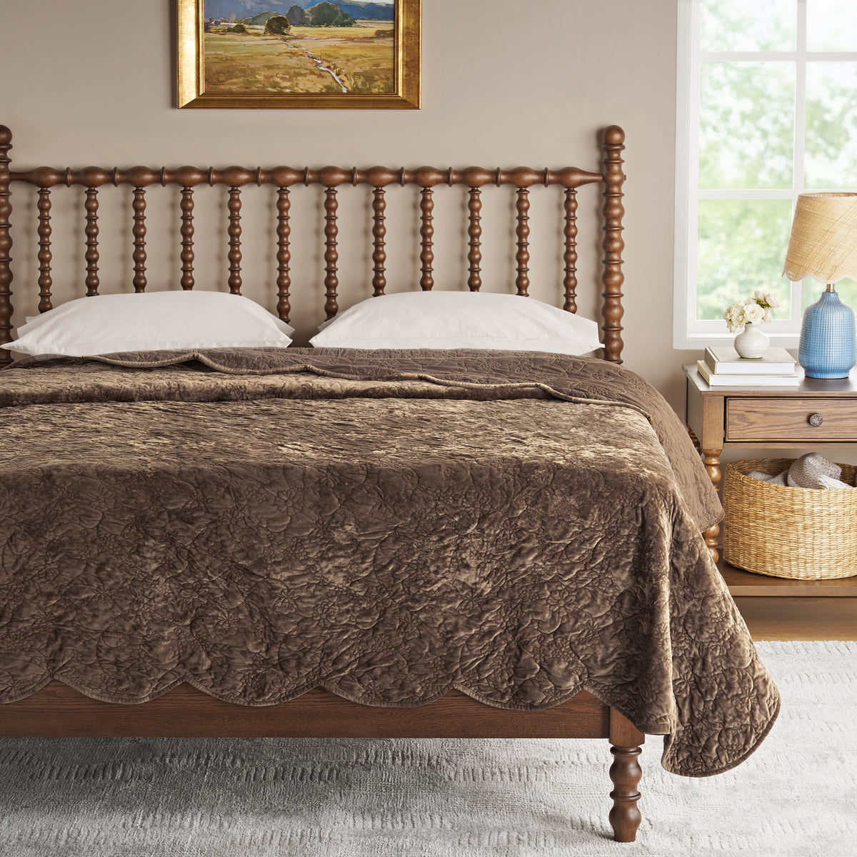 Cottage Bloom Eloise Floral Velvet Quilt, Full/Queen, Blue Dust Bedding