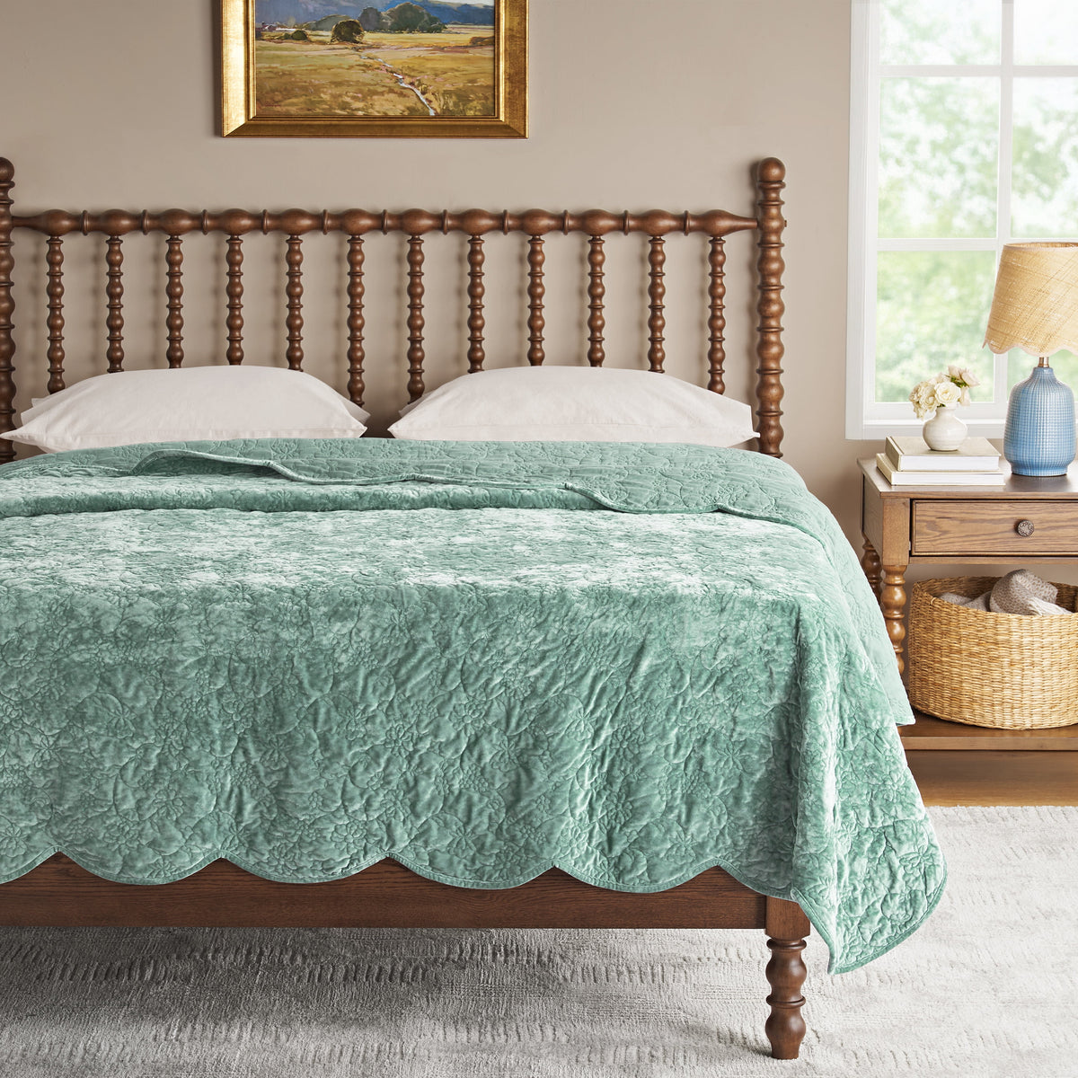 Cottage Bloom Eloise Floral Velvet Quilt, Full/Queen, Blue Dust Bedding