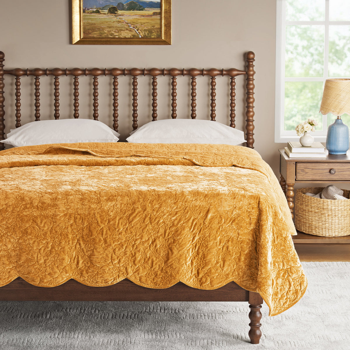 Cottage Bloom Eloise Floral Velvet Quilt, Full/Queen, Blue Dust Bedding