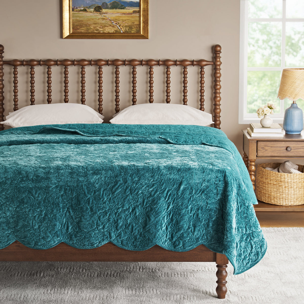 Cottage Bloom Eloise Floral Velvet Quilt, Full/Queen, Blue Dust Bedding