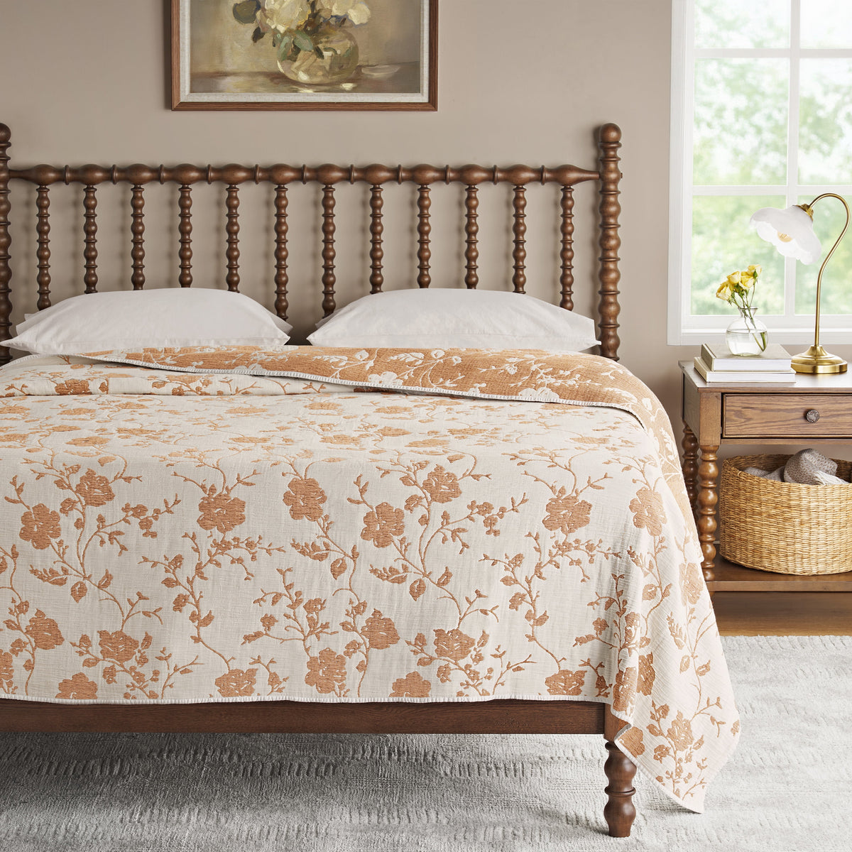 Cottage Bloom Agatha Floral Gauze Quilt, Full/Queen, Blue Dust, Reversible Bedding