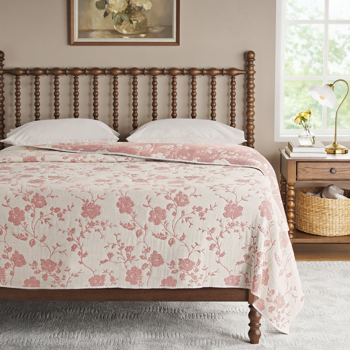 Cottage Bloom Agatha Floral Gauze Quilt, Full/Queen, Blue Dust, Reversible Bedding