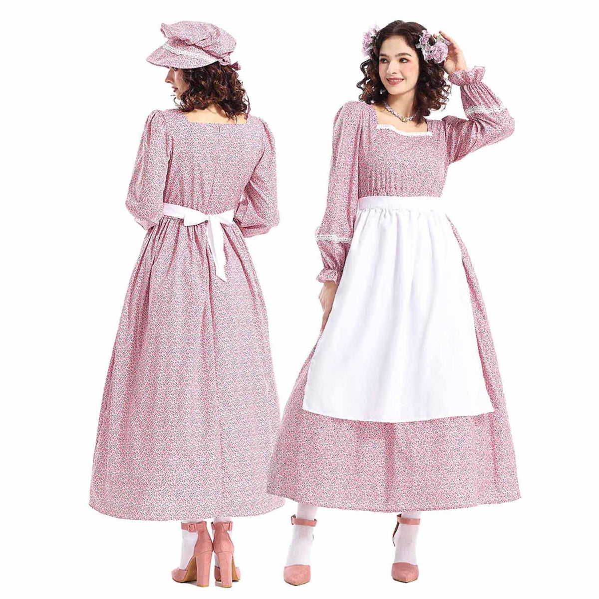 Cottage Bloom Prairie Dress Women Floral Colonial Costume Long Sleeve American Historical Dress - Prairie Style Histo...
