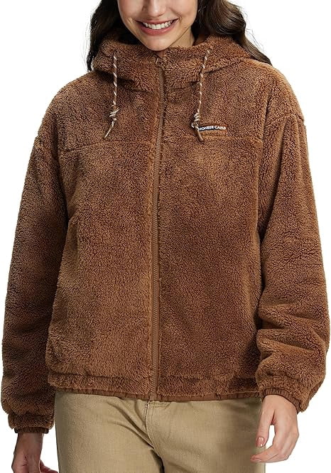 Cottage Bloom Women's Fuzzy Fleece Jacket Lightweight Full Zip Up Sherpa Jacket with Hood Warm Soft Fall Winter Coat ...