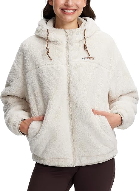 Cottage Bloom Women's Fuzzy Fleece Jacket Lightweight Full Zip Up Sherpa Jacket with Hood Warm Soft Fall Winter Coat ...