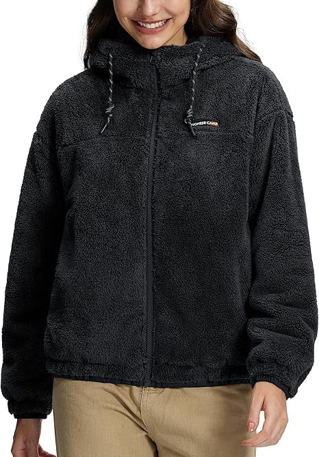 Cottage Bloom Women's Fuzzy Fleece Jacket Lightweight Full Zip Up Sherpa Jacket with Hood Warm Soft Fall Winter Coat ...