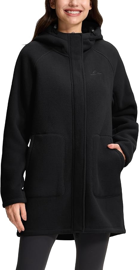Cottage Bloom Women's Long Fleece Jacket Thermal Sherpa Lined Full Zip Up Hoodies with Pockets Causual Warm Winter Coat